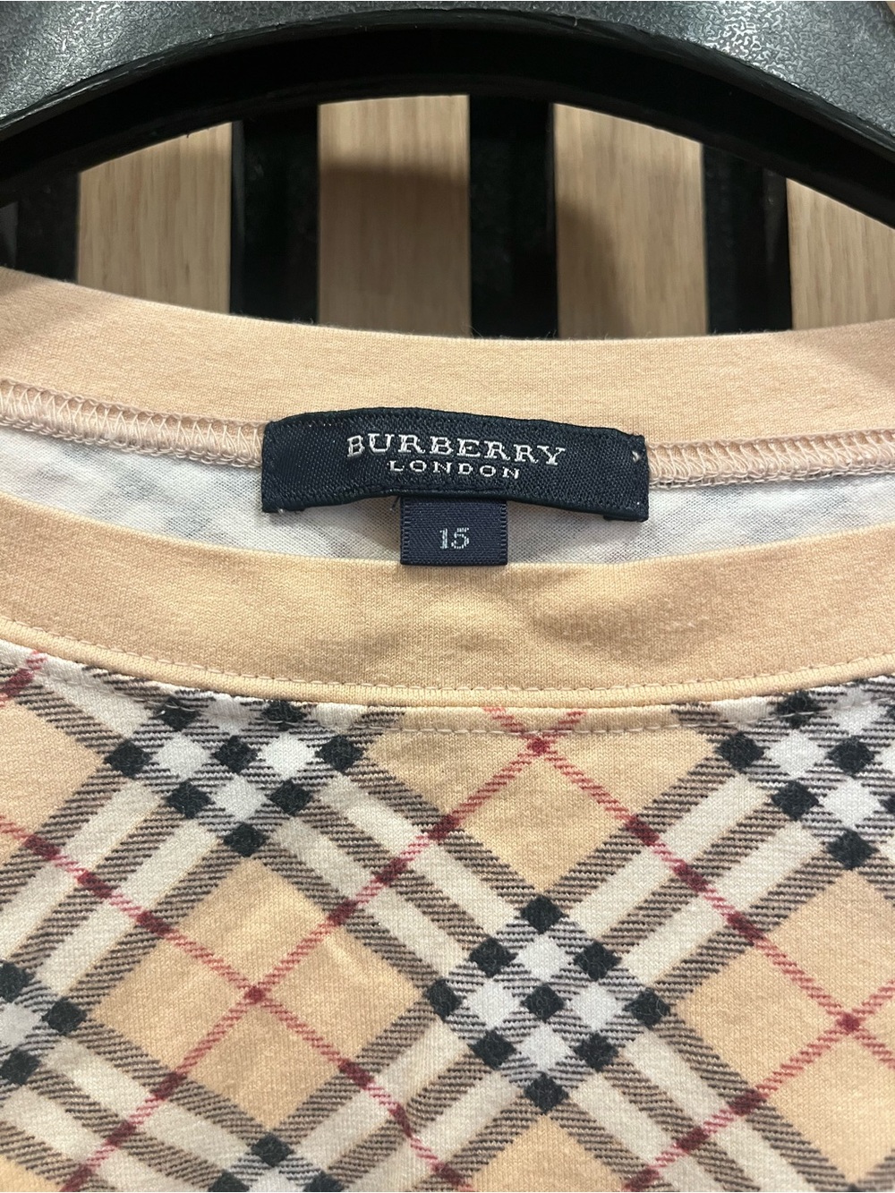 Burberry Beige Plaid Long-Sleeve Top with Shoulder Buttons - Picture 2 of 2